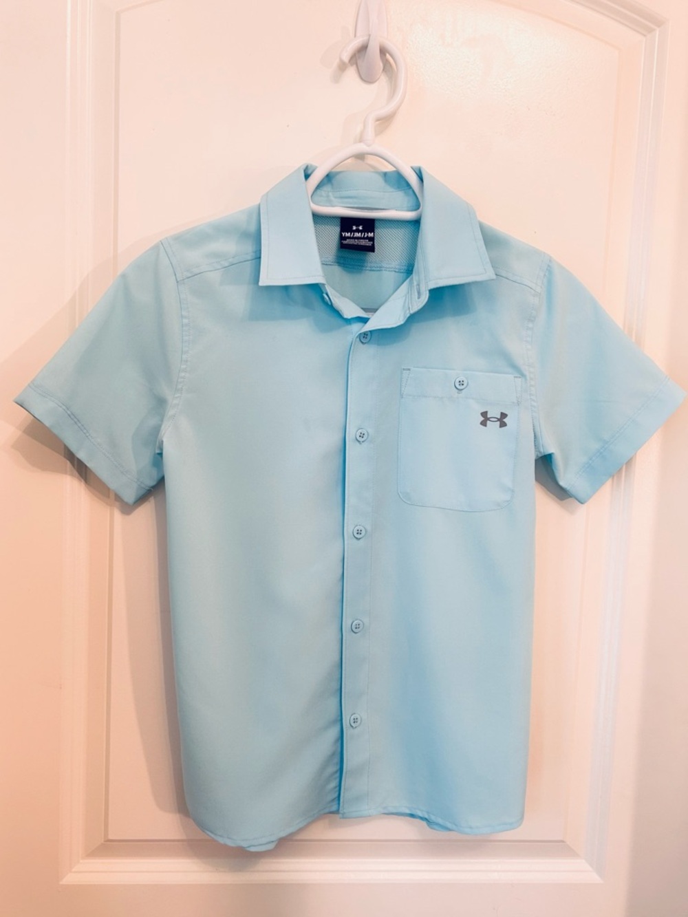 Boys Under Armour Pale Blue Short Sleeve Button-Up Shirt